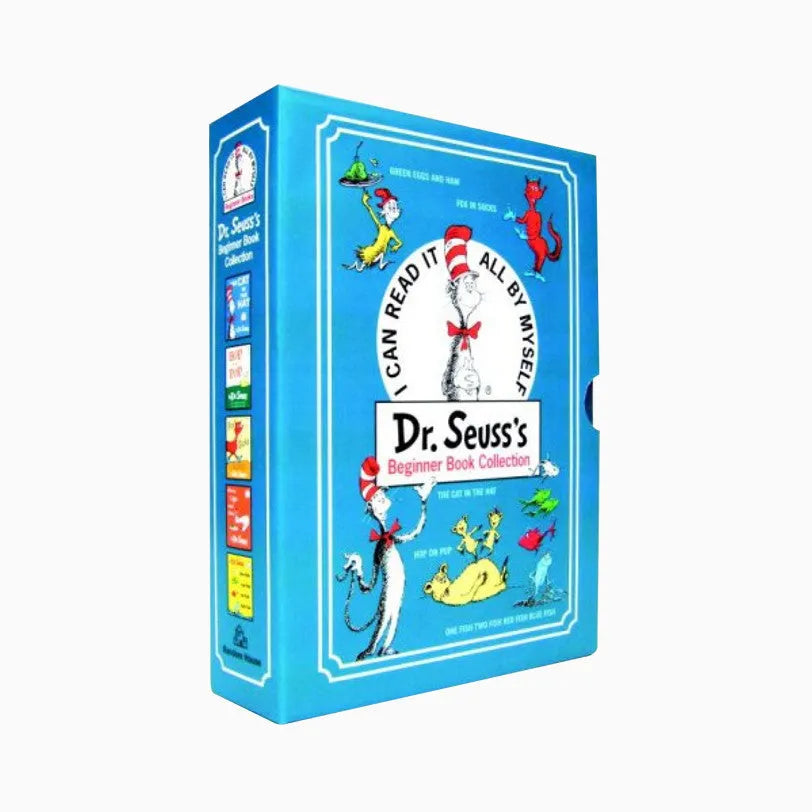 Blue Dr. Seuss's Beginner Book Collection boxed set with classic characters.